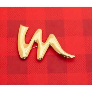 Vintage Minimalist Wavy Geometric Gold Tone Brooch - O9